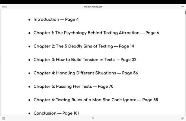 Table of contents for a book